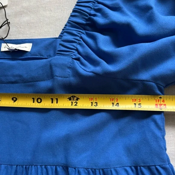 NWT Hunter & Brown Blue Puff Sleeve Mini Dress Small | Rayon Tiered - Picture 5 of 7